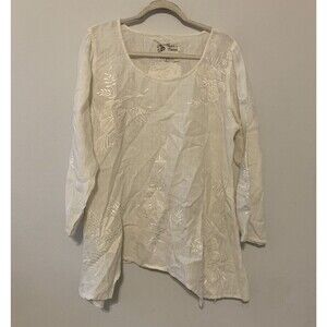 Heart's Desire By Mary Grace Blouse Small Linen Embroidered Flowy Prairie Tunic